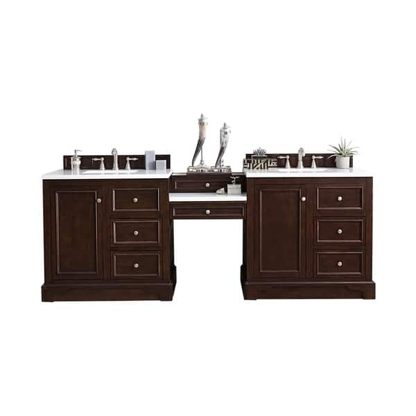 94 de Soto Double Bathroom Vanity with Makeup Counter, Bright White