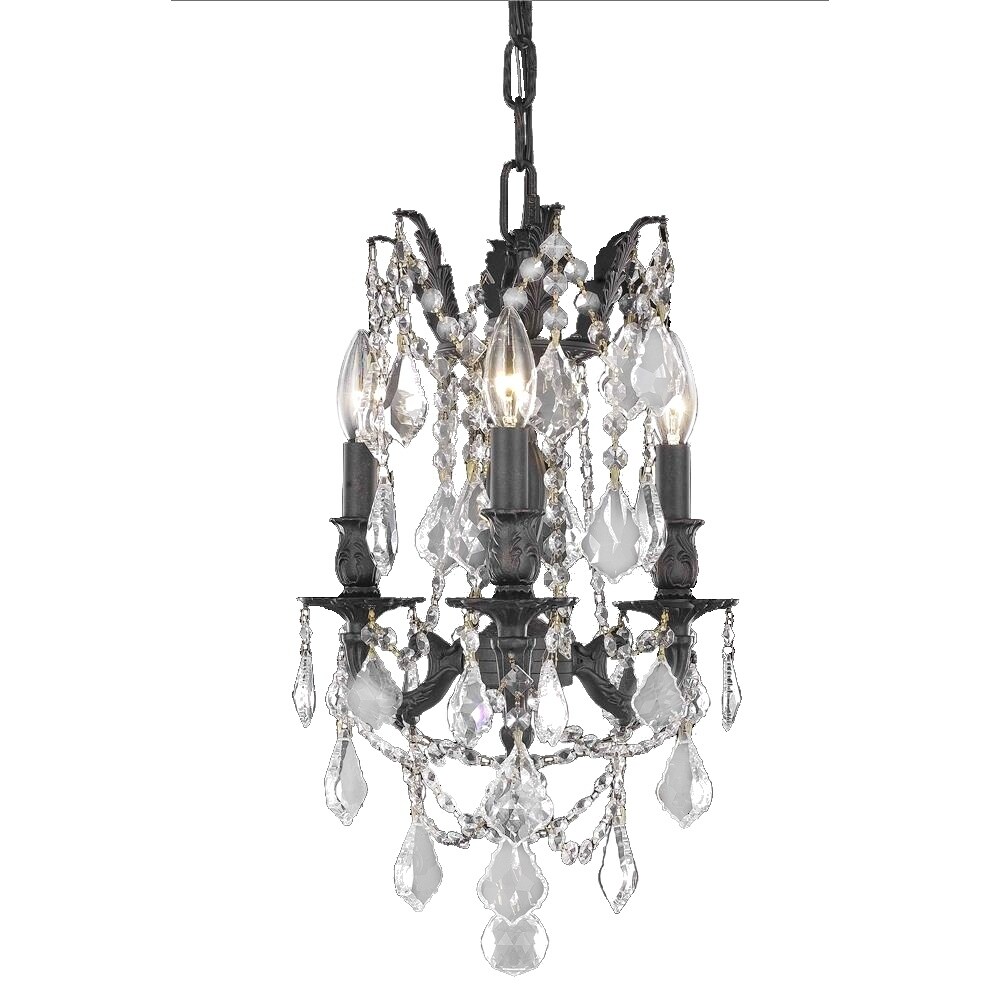 French Regency 3 Light Dark Bronze Crystal Mini Chandelier 13" D x 18" H - Chandeliers For Bedrooms by Overstock.com