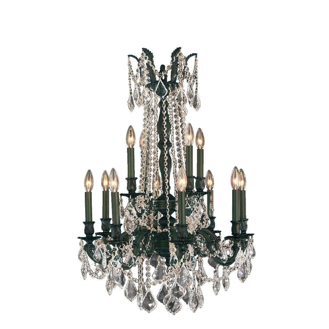 French Regency Collection 12 Light Flemish Brass Finish and Clear Crystal Chandelier 24" D x 36" H Two 2 Tier Large - Chandeliers For Bedrooms by Overstock.com