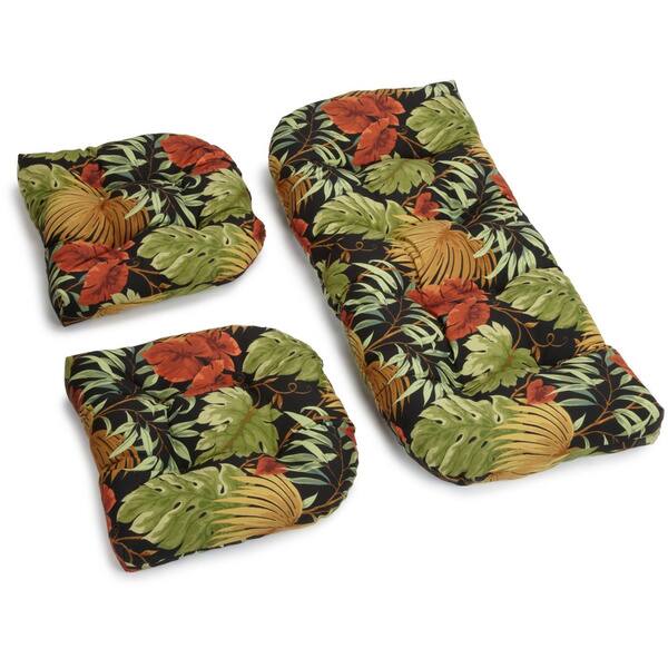 Blazing Needles Tropical Stripe All Weather U Shaped Outdoor 3 Piece Settee Bench Cushion Set In Tropique Raven As Is Item Overstock