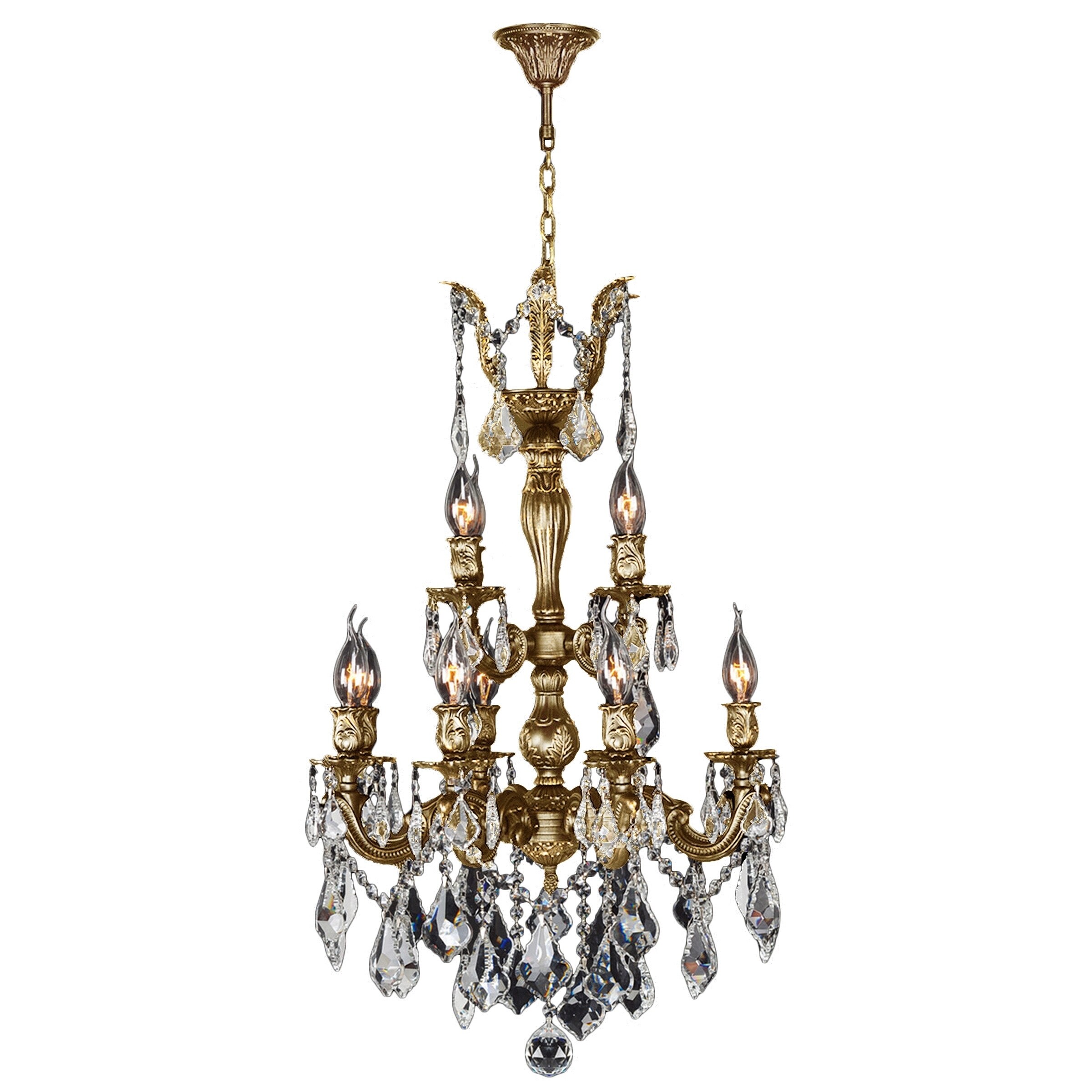 French Royal Collection 12 Light French Gold Finish and Clear Crystal Chandelier 21" D x 32" H Two 2 Tier Medium - Chandeliers For Bedrooms by Overstock.com