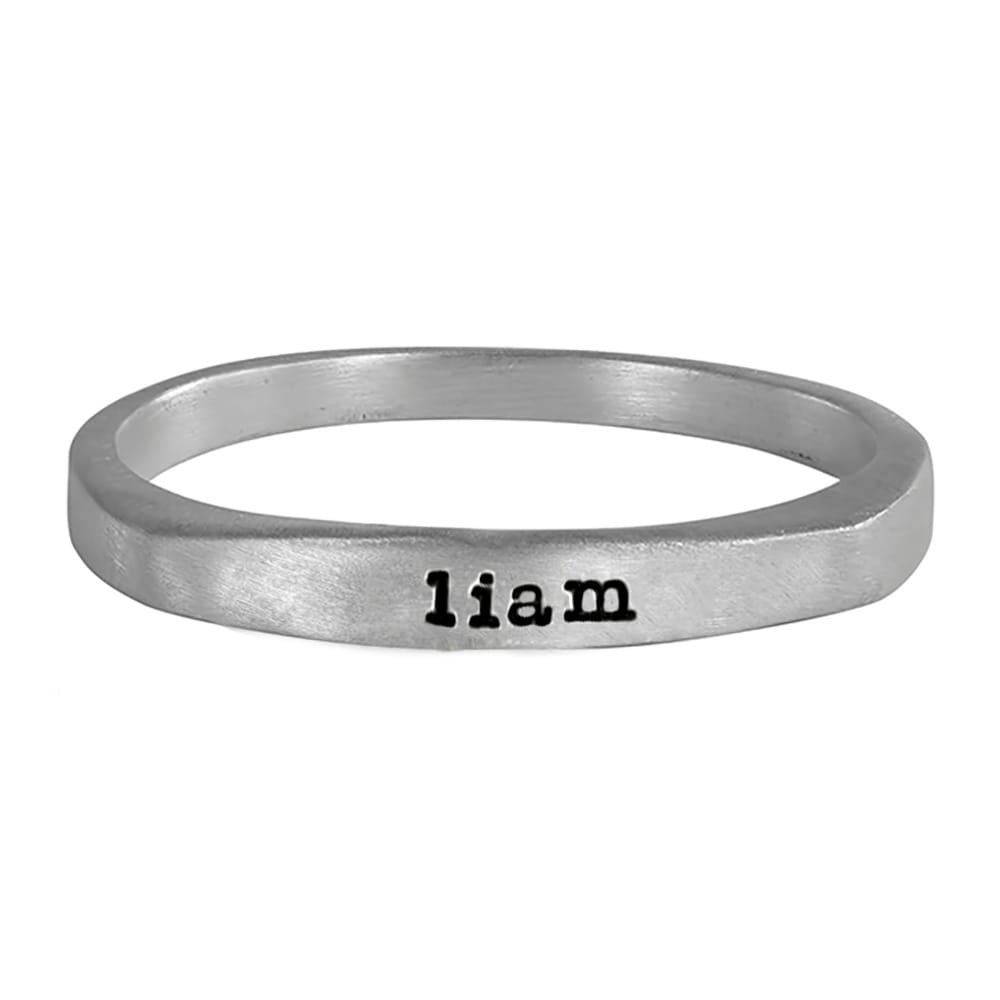 Sterling Silver Flat Top Ring Hand Stamped With Liam On Flat Top Ring Hand Stamped With Liam