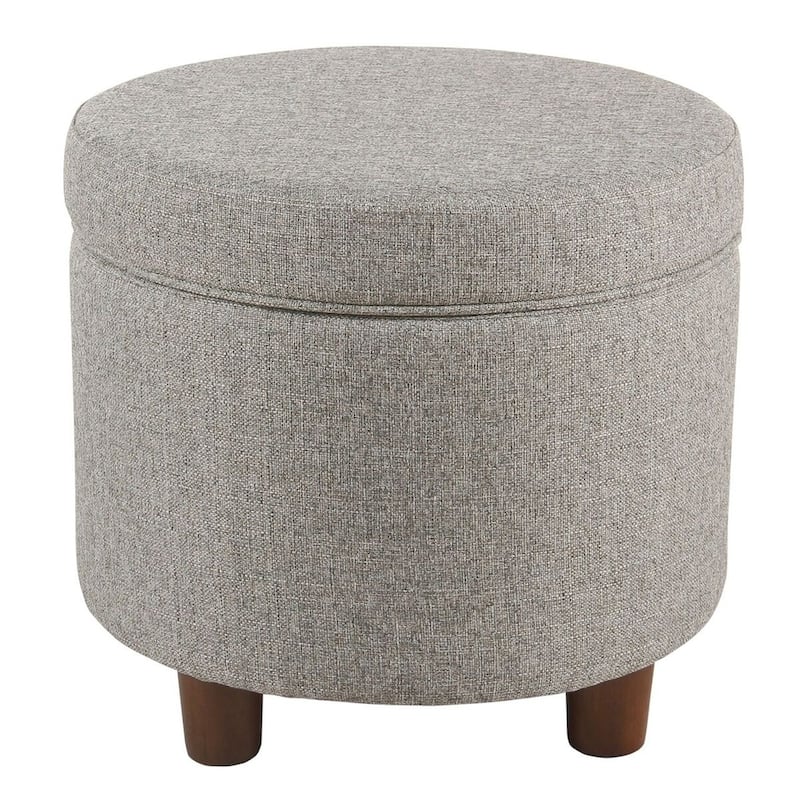 Porch & Den Parkchester Light Gray Tweed Round Storage Ottoman