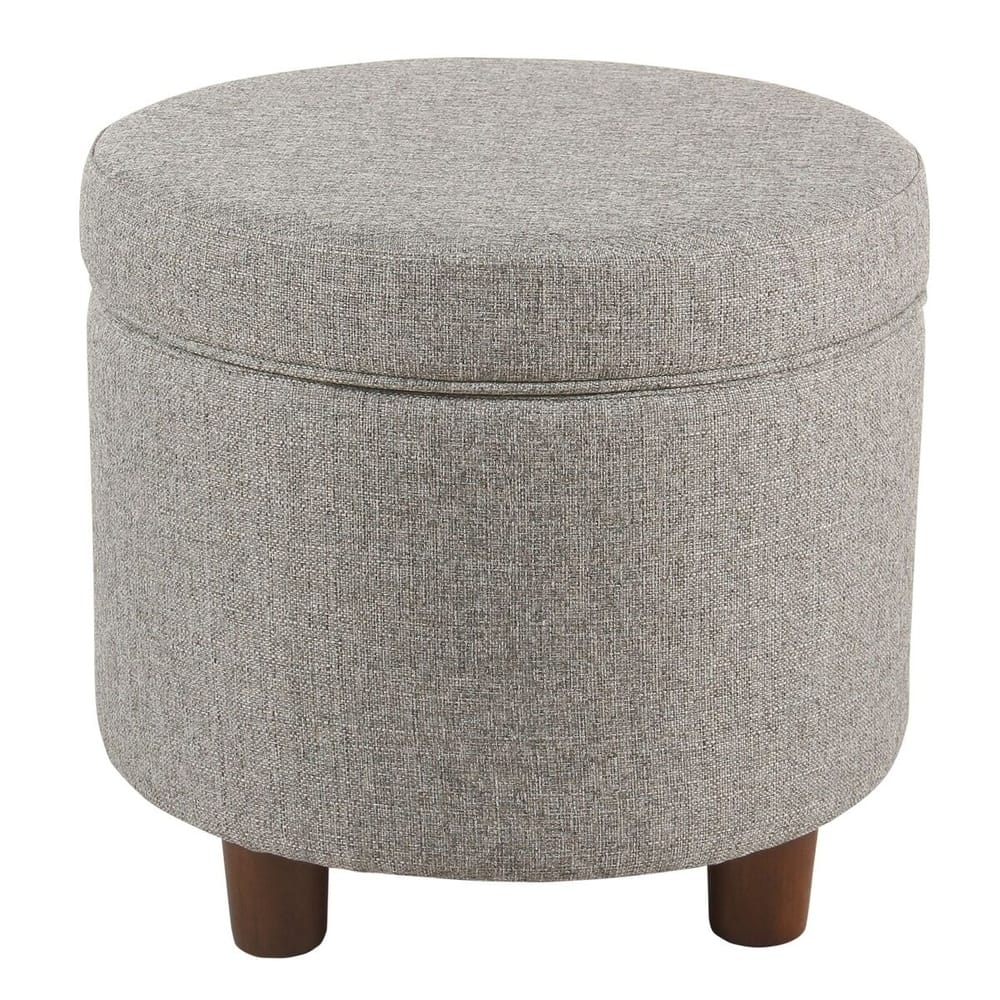 Porch & Den Parkchester Light Gray Tweed Round Storage Ottoman