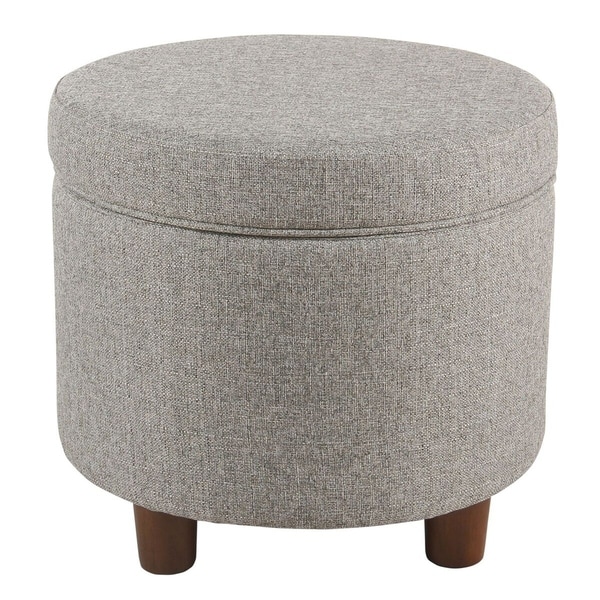 Porch & Den Parkchester Light Gray Tweed Round Storage Ottoman