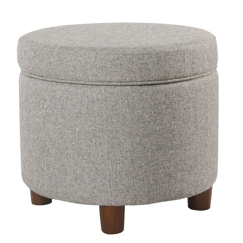 Porch & Den Parkchester Light Gray Tweed Round Storage Ottoman