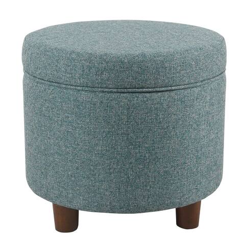 Porch & Den Parkchester Teal Tweed Round Storage Ottoman