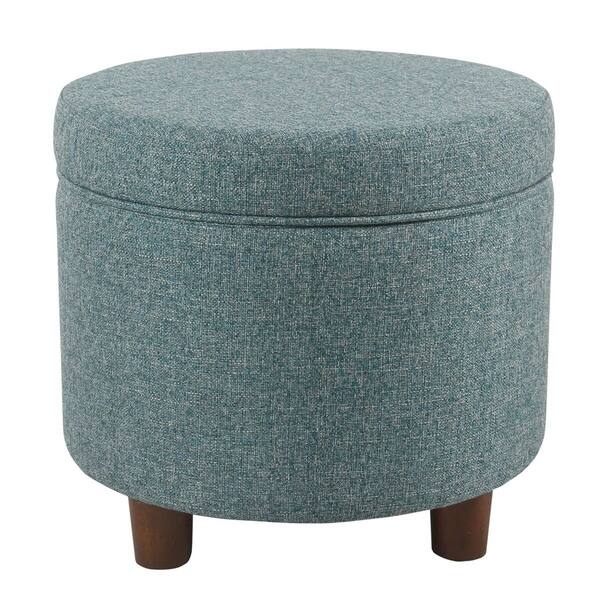 Porch & Den Parkchester Teal Tweed Round Storage Ottoman Bed Bath