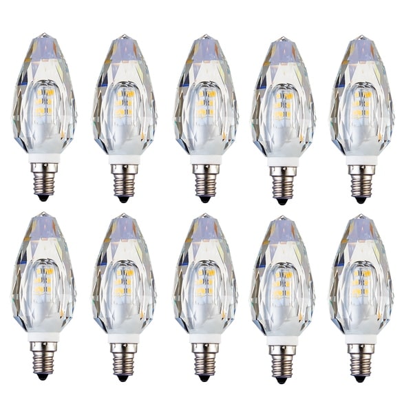 Juniper Supply LED E12 Crystal Candelabra Light Bulbs 10 Pack, 2500K, 280°, CRI80, 2W - Clear Crystal