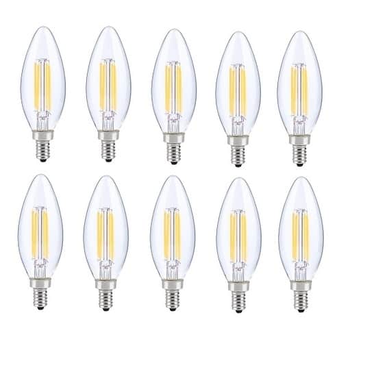 Juniper Supply LED E12 Candelabra Blunt Tip Light Bulbs 10 Pack, 3000K, 300°, CRI80, 6W - clear cover