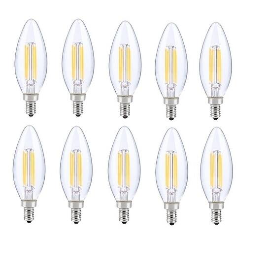 Juniper Supply LED E12 Candelabra Blunt Tip Light Bulbs 10 Pack, 3000K, 300°, CRI80, 6W - clear cover