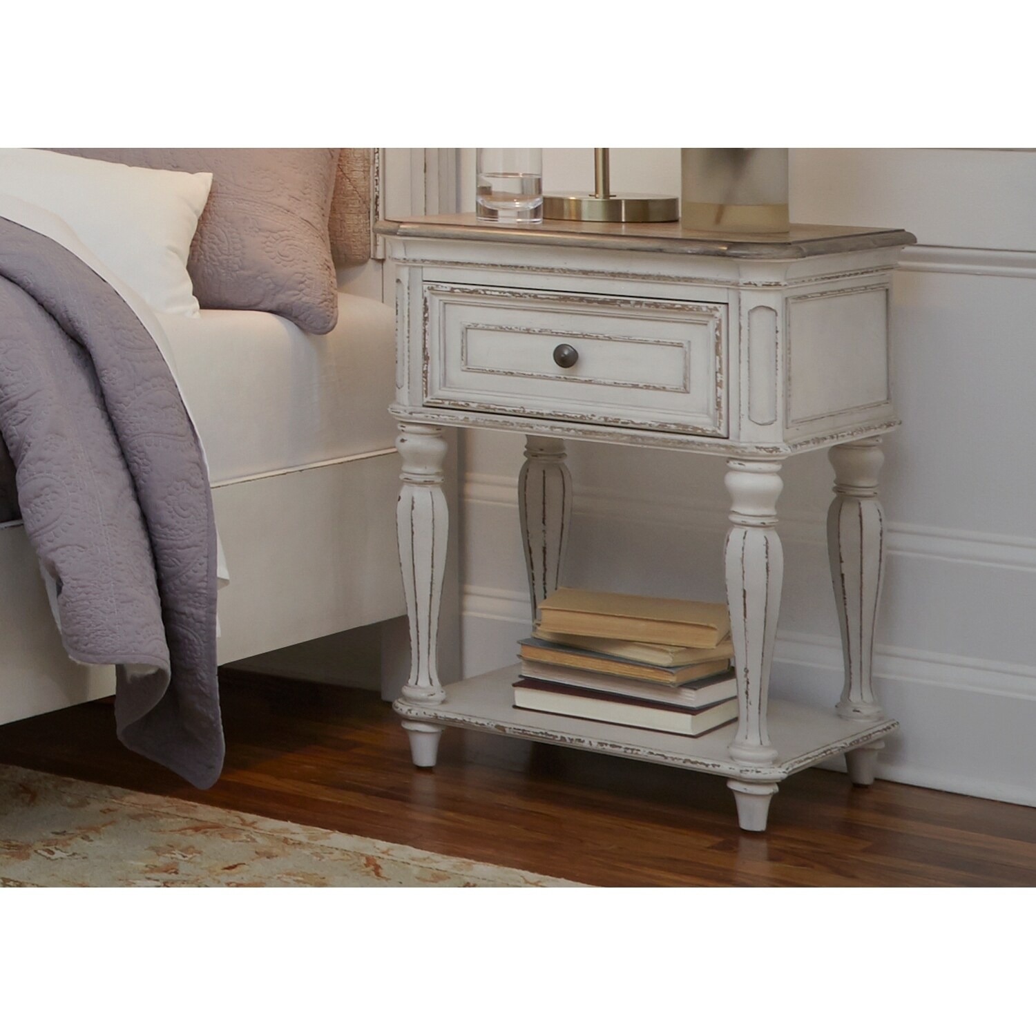 magnolia manor antique white leg nightstand