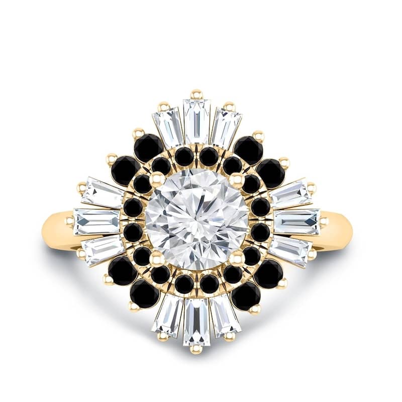 Auriya 14k Gold 1 1/2ctw Ballerina Black Diamond Engagement Ring Certified (G-H, VS2-SI1) - Yellow - 7.5