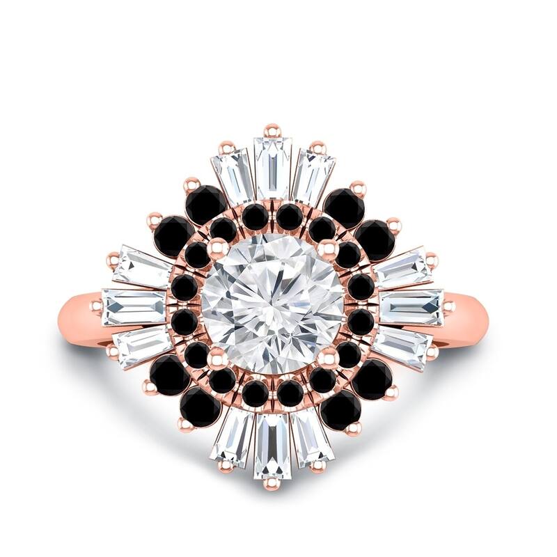 Auriya 14k Gold 1 1/2ctw Ballerina Black Diamond Engagement Ring Certified (G-H, VS2-SI1) - Rose - 9
