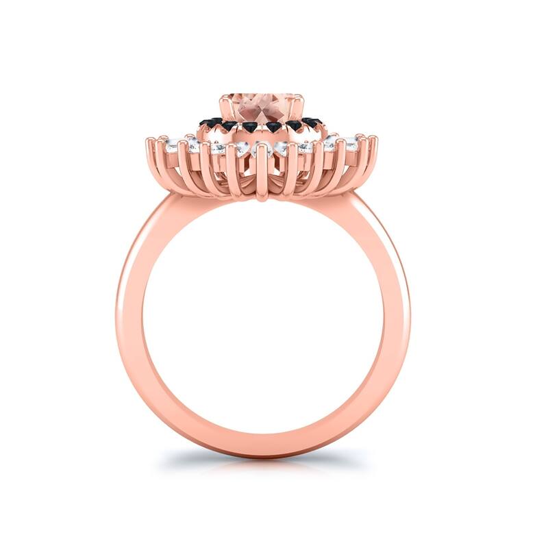 Auriya 14k Rose Gold Vintage Ballerina 1ct Morganite and 1ct Baguette Halo Black Diamond Engagement Ring