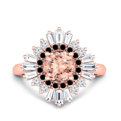 Auriya 14k Rose Gold Vintage Ballerina 1ct Morganite and 1ct Baguette Halo Black Diamond Engagement Ring