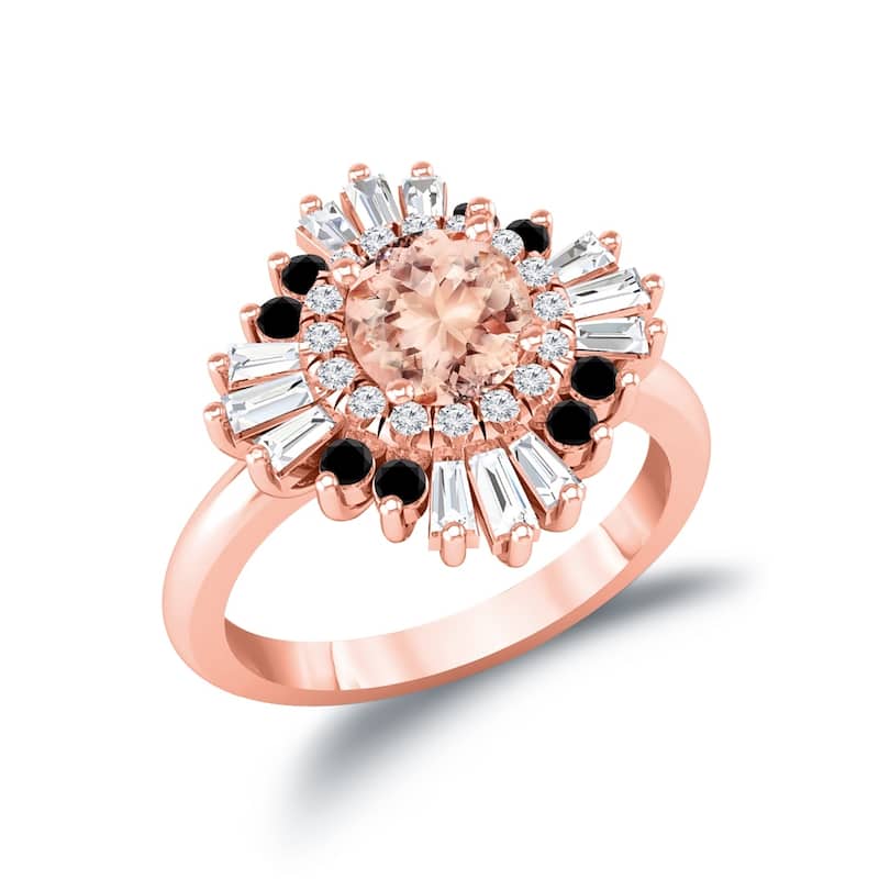 Auriya 14k Rose Gold Vintage Ballerina 1ct Morganite and 1ct TDW Baguette Halo Diamond Engagement Ring