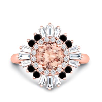 Auriya 14k Rose Gold Vintage Ballerina 1ct Morganite and 1ct TDW Baguette Halo Diamond Engagement Ring