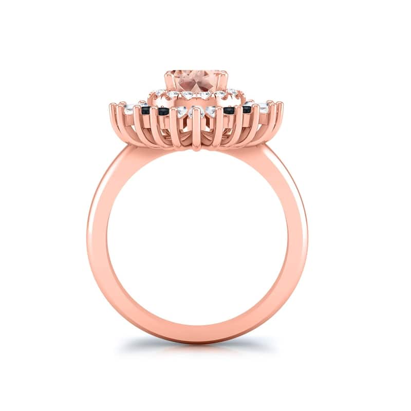 Auriya 14k Rose Gold Vintage Ballerina 1ct Morganite and 1ct TDW Baguette Halo Diamond Engagement Ring