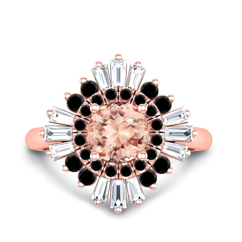 Auriya 14k Rose Gold Vintage Ballerina 1ct Morganite and 1ct TDW Baguette Halo Diamond Engagement Ring
