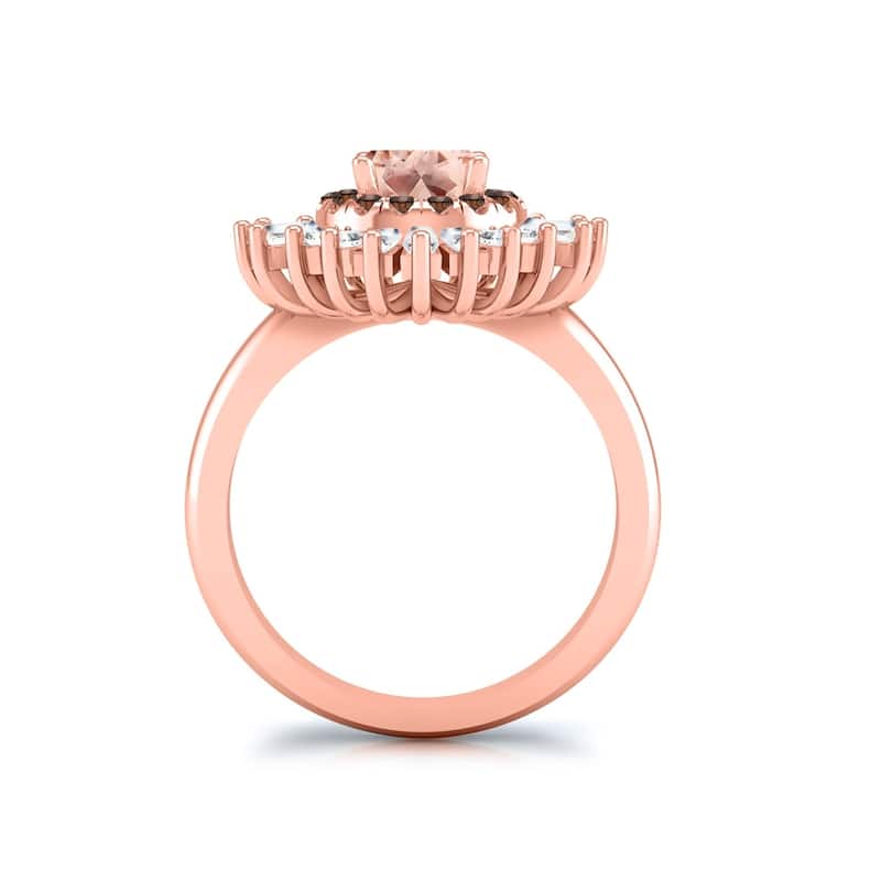 Auriya 14k Rose Gold Vintage Ballerina 1ct Morganite and 1ct Baguette Halo Diamond Engagement Ring