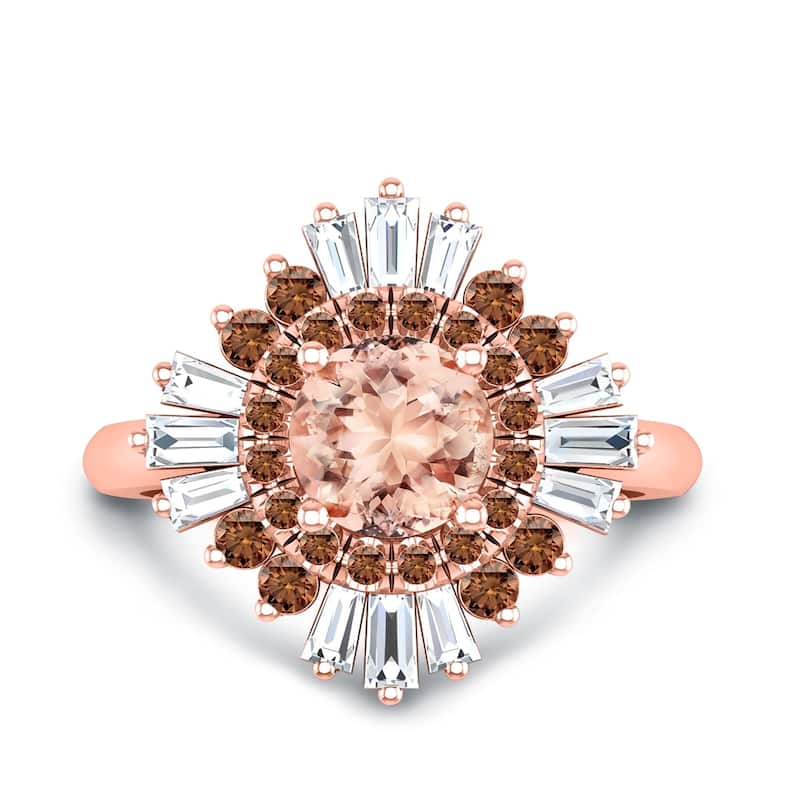 Auriya 14k Rose Gold Vintage Ballerina 1ct Morganite and 1ct Baguette Halo Diamond Engagement Ring