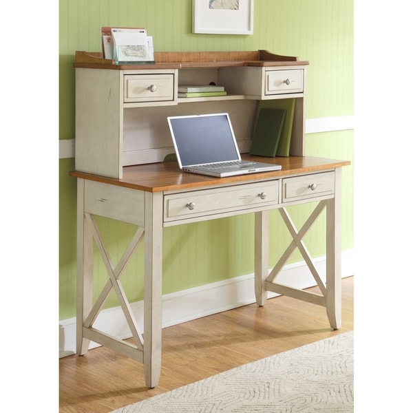 Shop Havenside Home Onemo Antique White And Natural Pine Writing Desk