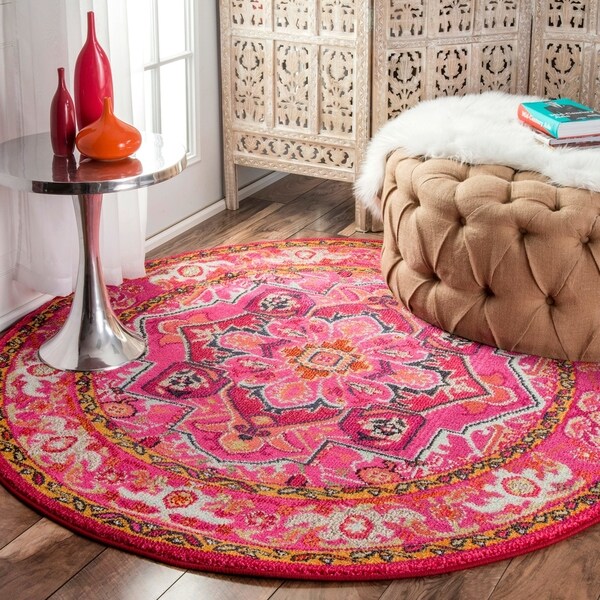 The Curated Nomad Marcela Flower Medallion Pink Area Rug - 5'3" round