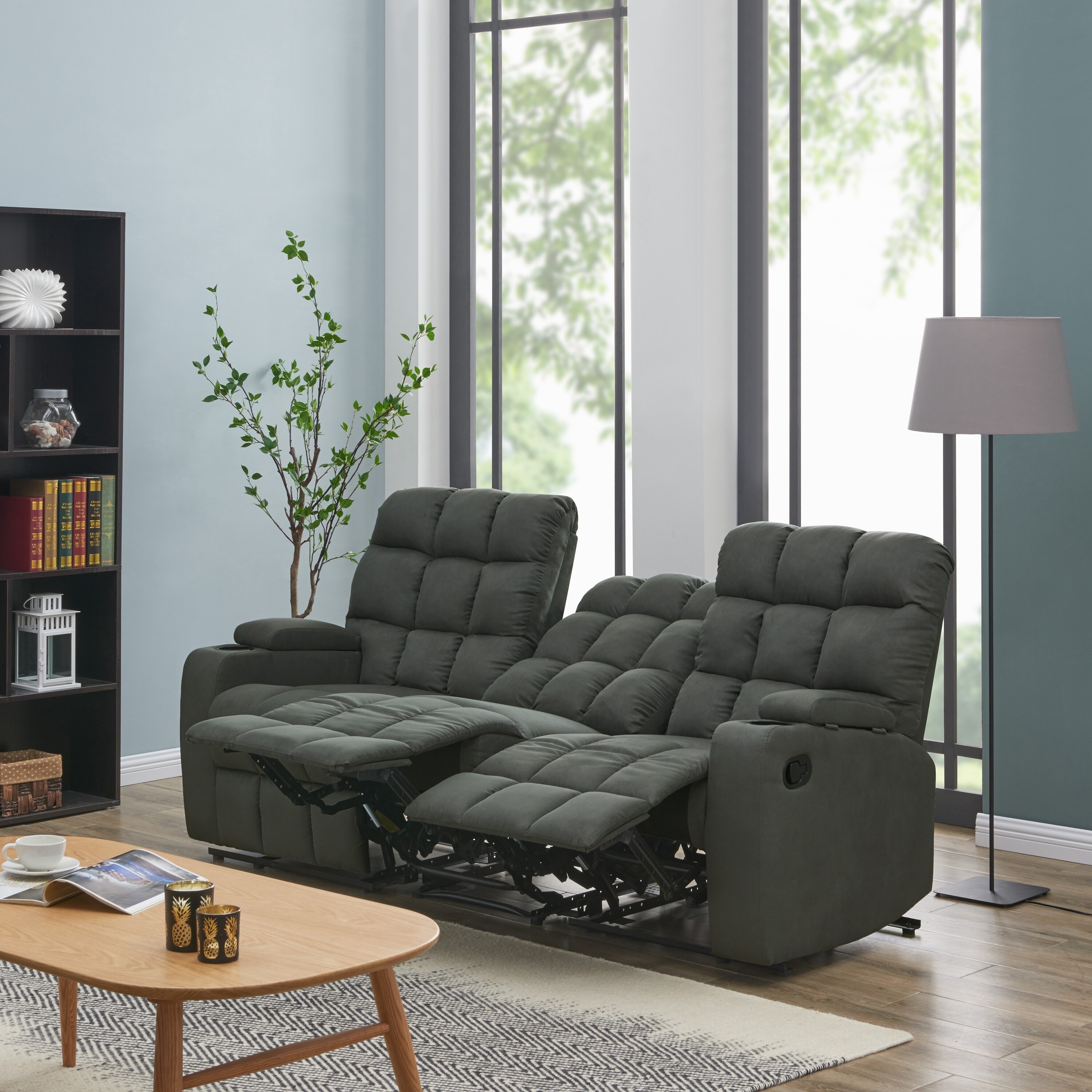 Copper Grove Bielefeld Grey Microfiber 3 Seat Recliner Sofa 3 Seat Recliner Sofa