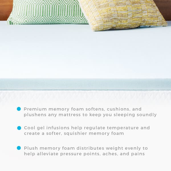 Linenspa Essentials 2-inch Gel Memory Foam Mattress Topper - Blue