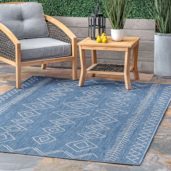 The Curated Nomad Delmar Moroccan Diamonds Blue Indoor/Outdoor Area Rug - 6'3 x 9'2