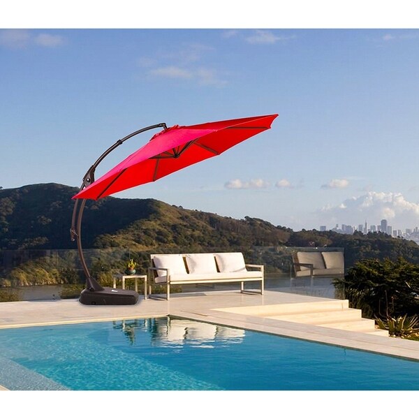 Shop Grand Patio Outdoor Aluminum 11 5ft Round Patio Umbrella With Base Red Overstock 20691076