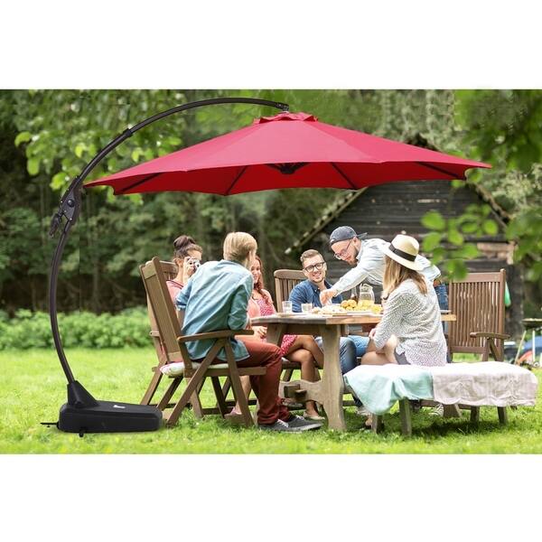 Shop Grand Patio Outdoor Aluminum 11 5ft Round Patio Umbrella With Base Red Overstock 20691076