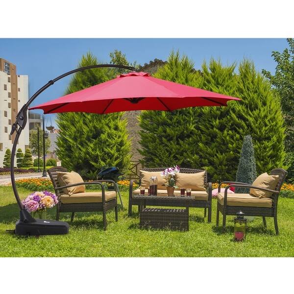 Shop Grand Patio Outdoor Aluminum 11 5ft Round Patio Umbrella With Base Red Overstock 20691076