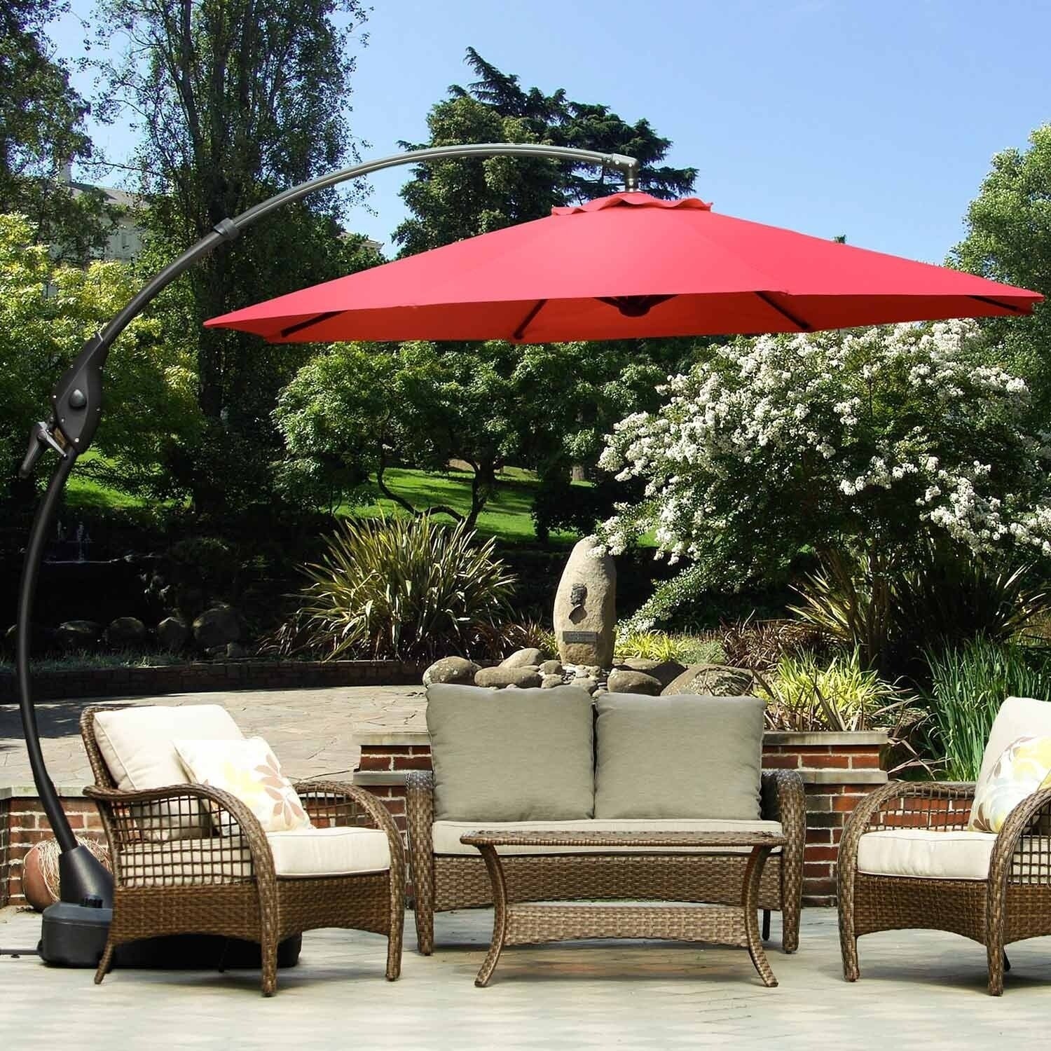 Shop Black Friday Deals On Grand Patio Outdoor 10 Ft Patio Umbrella With Crank Handle And Base Overstock 20691077