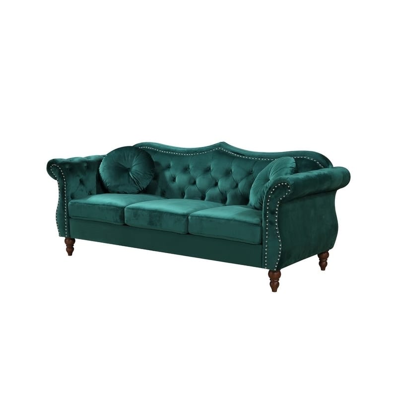 US Pride Furniture Anna Velvet Upholstered Nailhead Sofa - Green