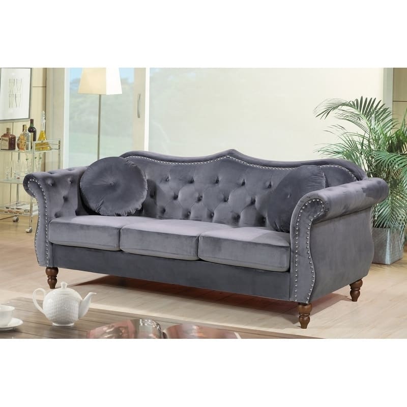US Pride Furniture Anna Velvet Upholstered Nailhead Sofa - Grey