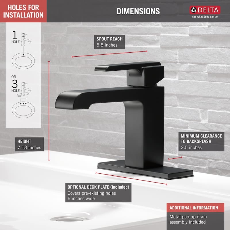Delta Single Handle Lavatory Faucet, 1.2gpm Flow Rate, with Metal Pop ...