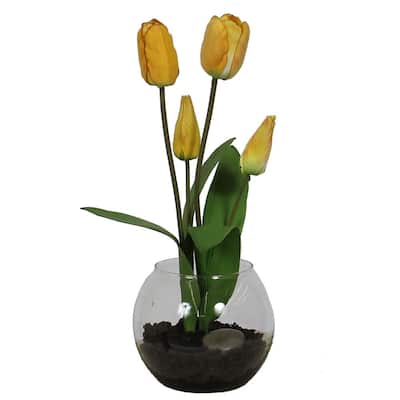 Vickerman 16" Yellow Tulips Floral Arrangement