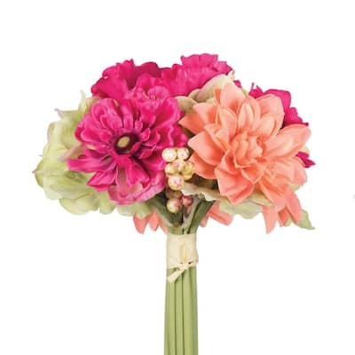 Vickerman 10" Pink and Orange and Green Poppy and Dahlia Floral Stem Bundle - pink / orange / green