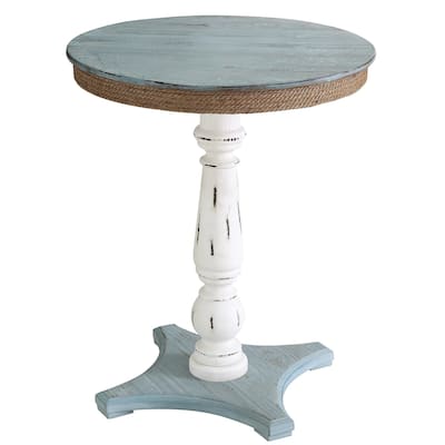 Sea Isle Two Tone Rustic Coastal Wood and Rope Apron Accent Table