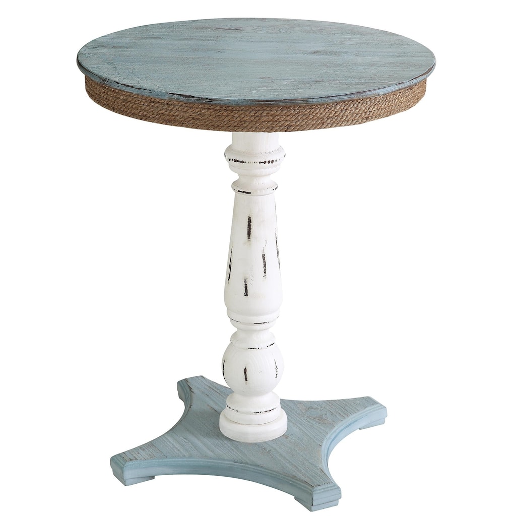 Sea Isle Two Tone Rustic Coastal Wood and Rope Apron Accent Table