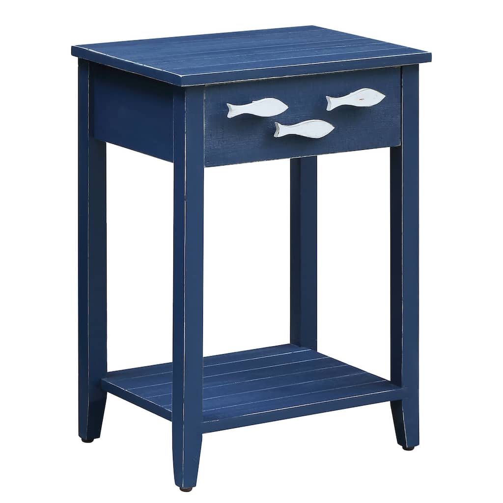 Nautical Navy 1-drawer Accent Table with Fish Hardware