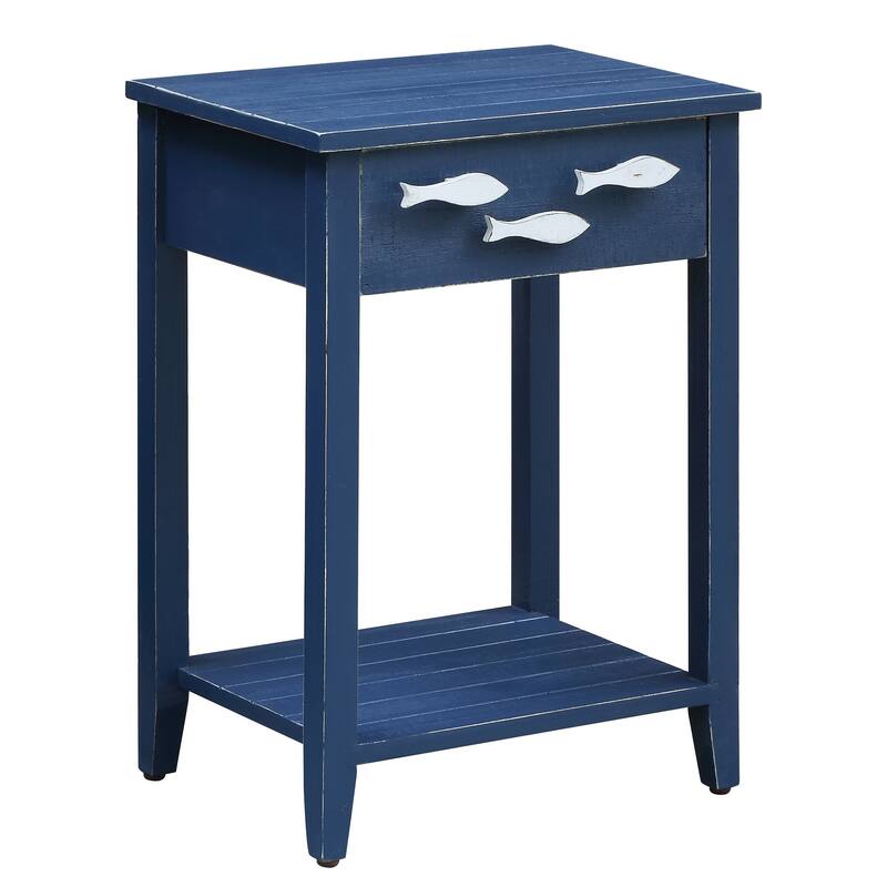 Nautical Navy 1-drawer Accent Table with Fish Hardware
