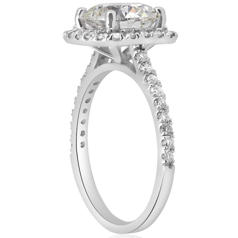 Pompeii3 14K White Gold 2 1/2ct TDW Diamond Cushion Halo Clarity Enhanced Engagement Ring (G-SI)