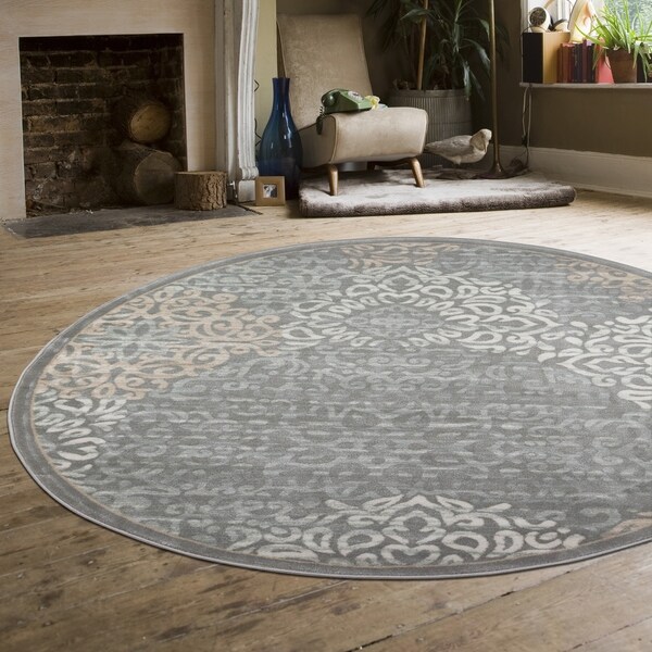 Joslin Lotus Grey Round Area Rug - 5'3 x 5'3
