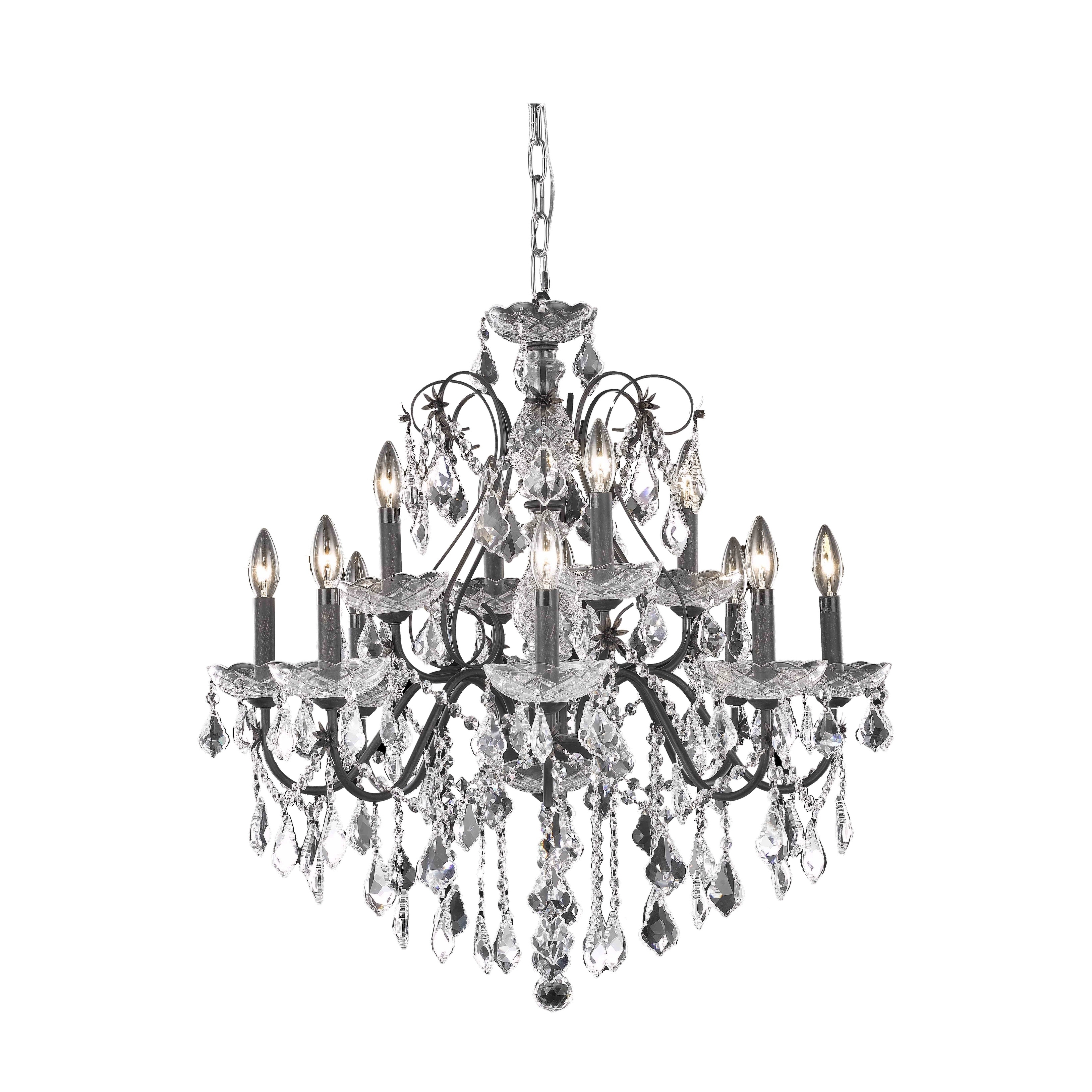 Fleur Illumination 12 light Dark Bronze Chandelier (elegant cut crystals/Bronze) - Chandeliers For Bedrooms by Overstock.com