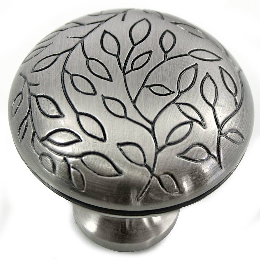 1 1/2" Vine Round Knob - Satin Nickel Antique