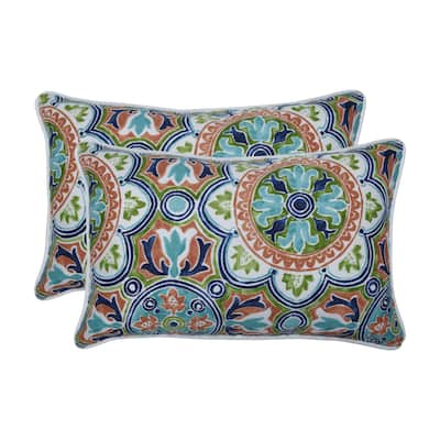 Pillow Perfect Outdoor / Indoor Lagoa Tile Flamingo Blue Rectangular Throw Pillow (Set of 2)