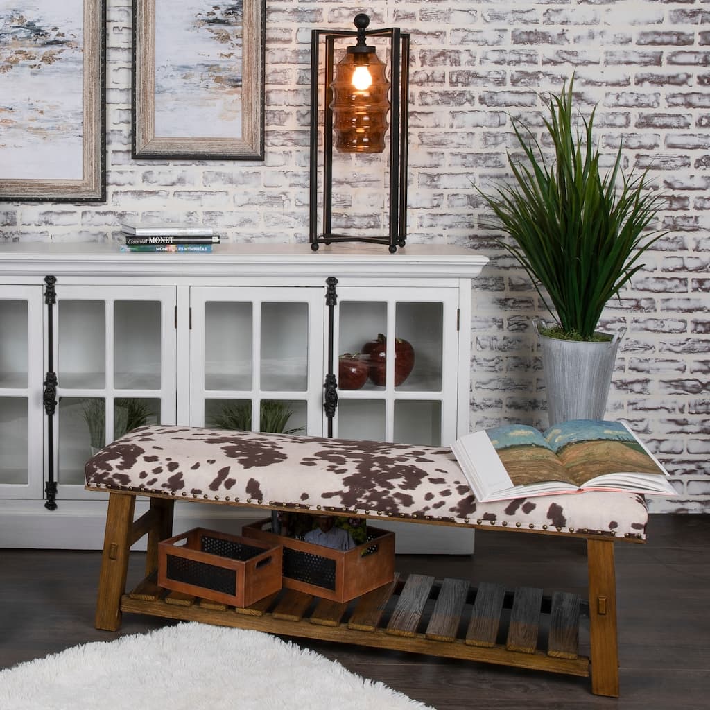 Mesquite Dark Brown Faux Cowhide Bench